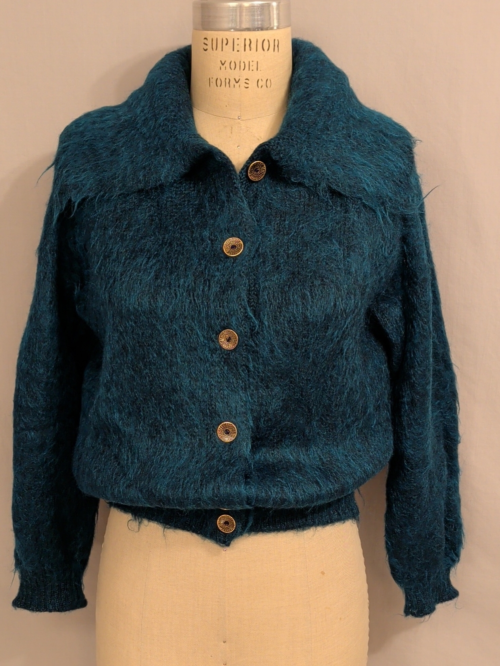 True Vintage Kid Mohair Jewel Tone Teal Fuzzy Soft Wool Teddy Cardigan Sweater